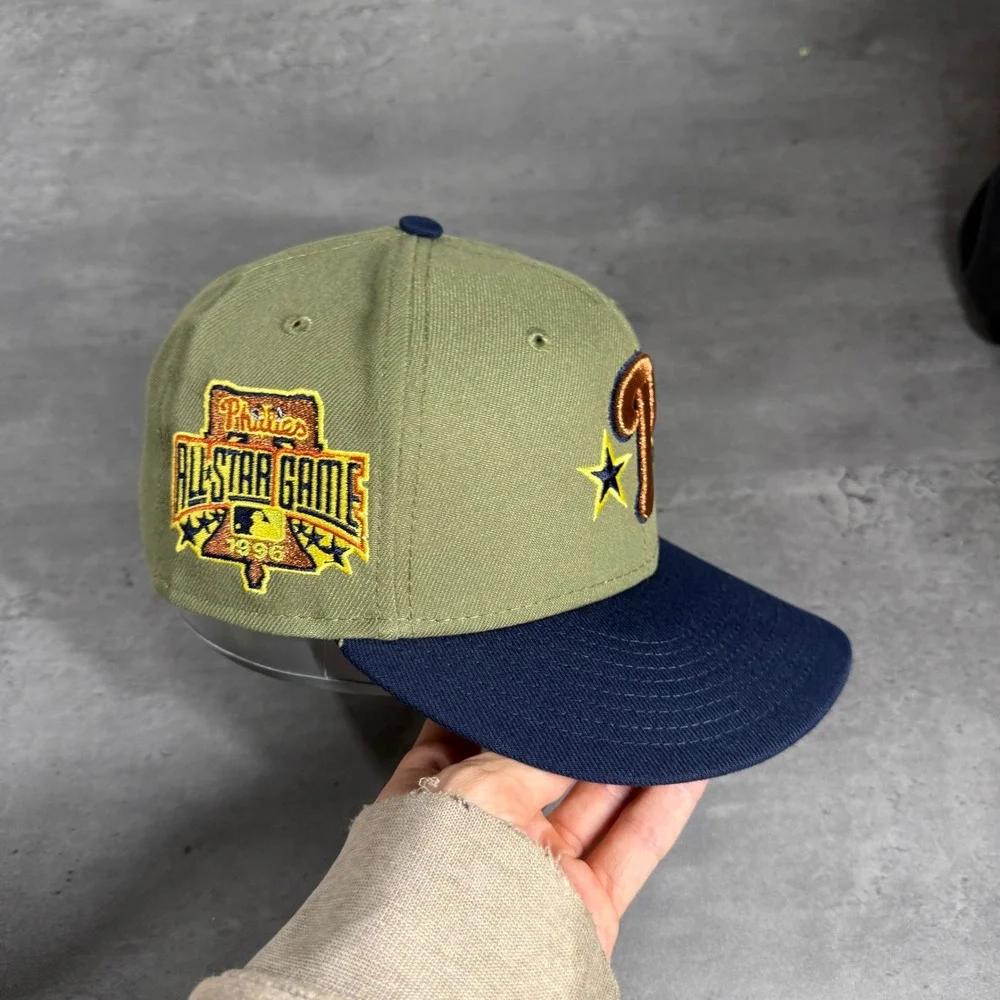 New Era Philadelphia Phillies Hat 7 1/8 Olive Navy Tropical Tree Dragon Ball Cap